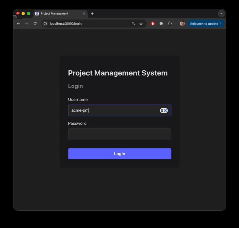 Example project management app UI